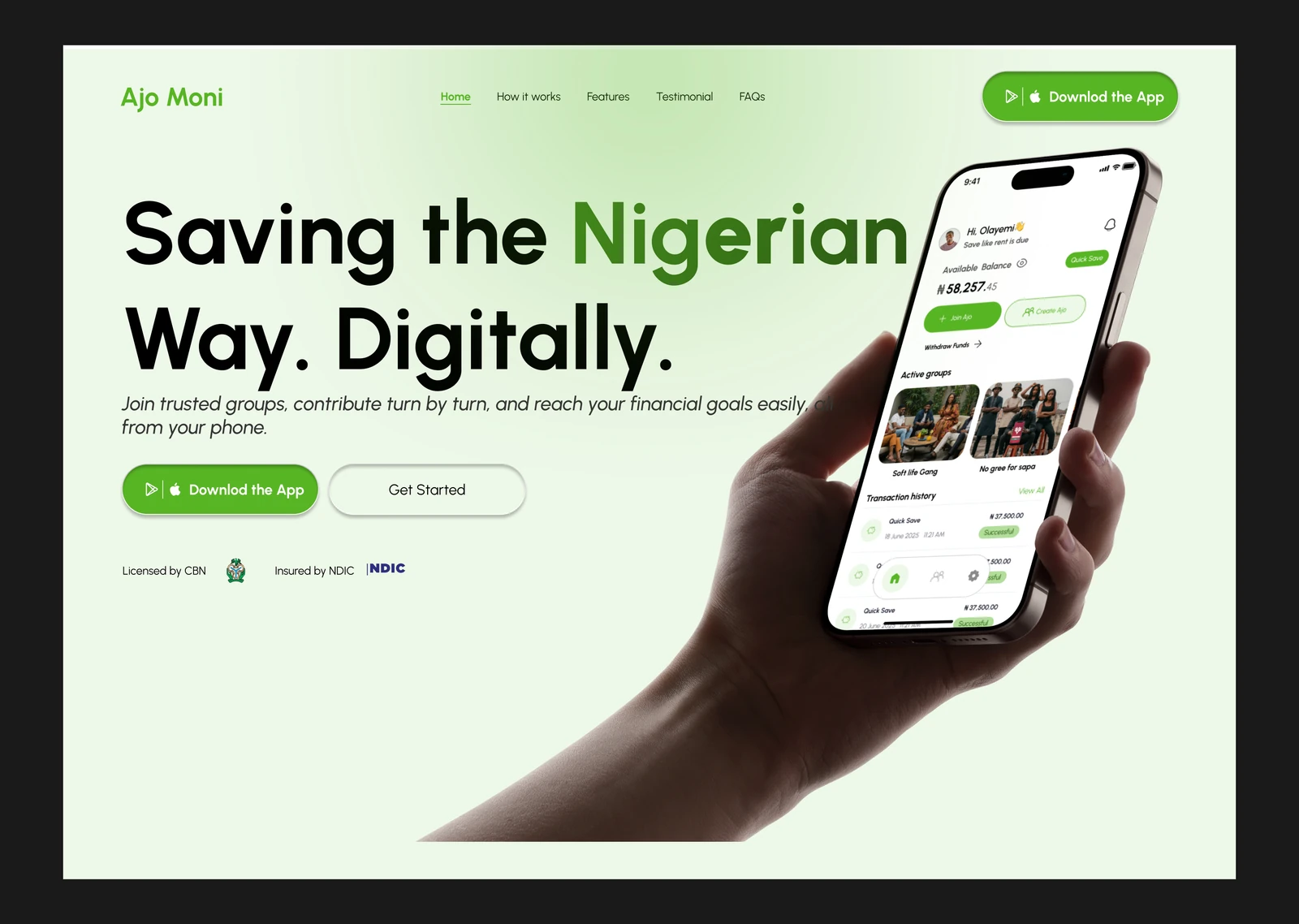 Ajo Moni Landing Page